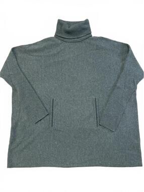 Garnet Hill Wool Cashmere Sweater Medium Blue Oversized Tunic Kangaroo Pocket